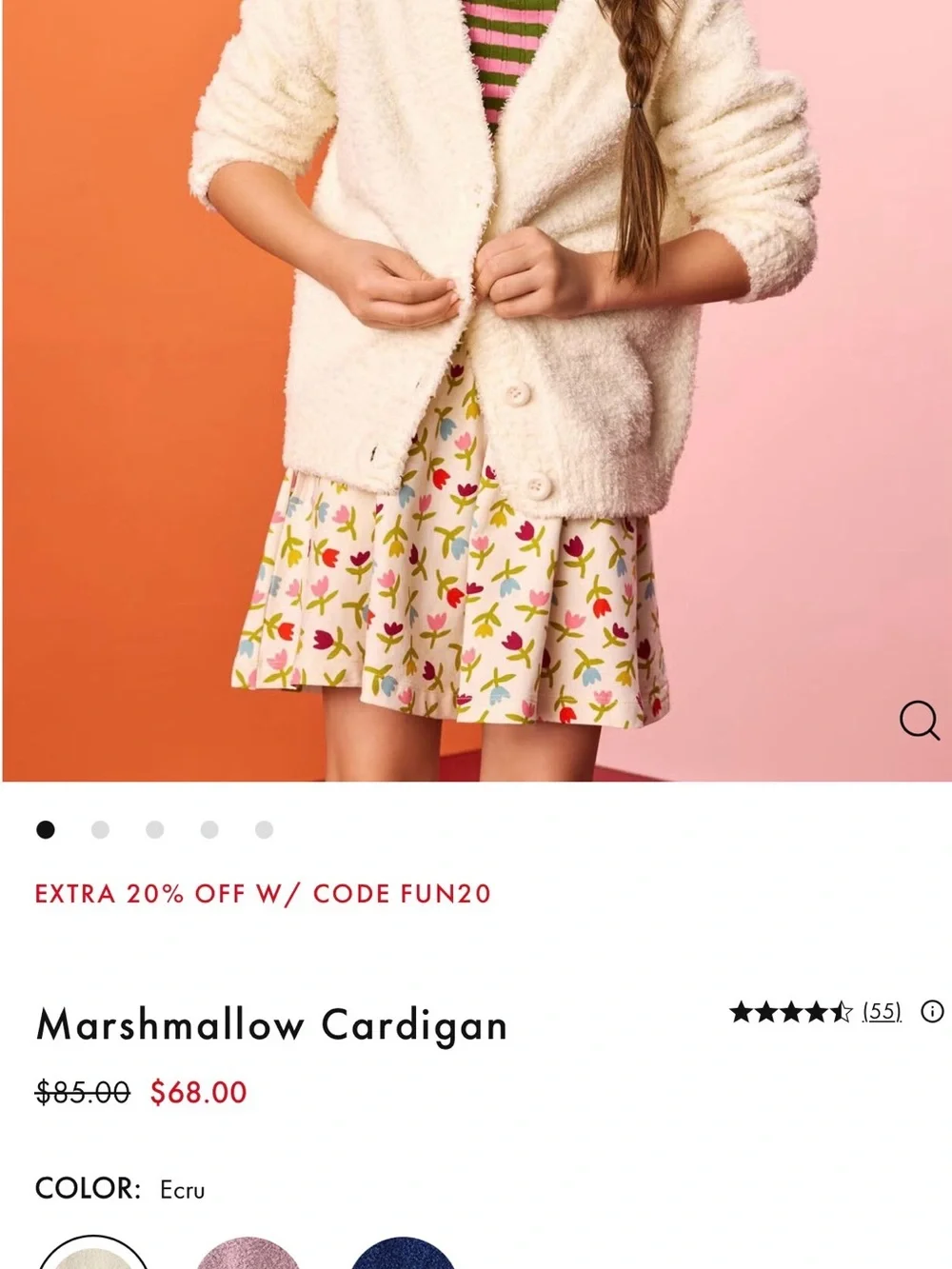 Hanna Andersson Cream Plush V-Neck Button Cardigan Sweater